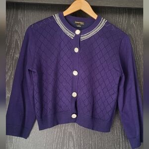 Women's Elegant Navy Blue Knit Cardigan